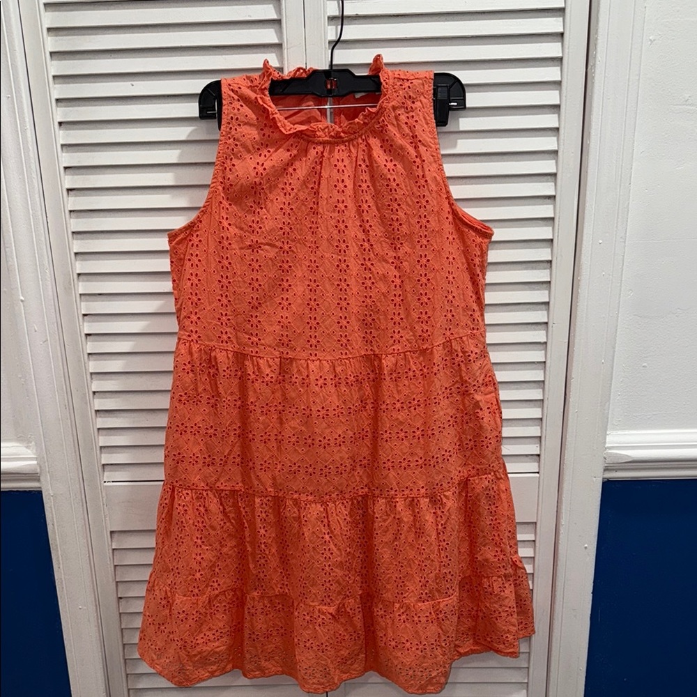 LOFT Sleeveless Coral Eyelet Mini Dress